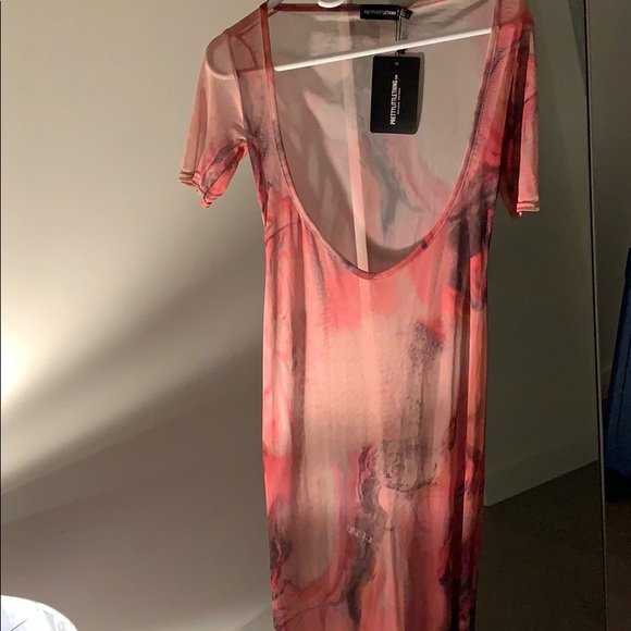 Short Sleeve Scoop Mesh Maxi Dress 